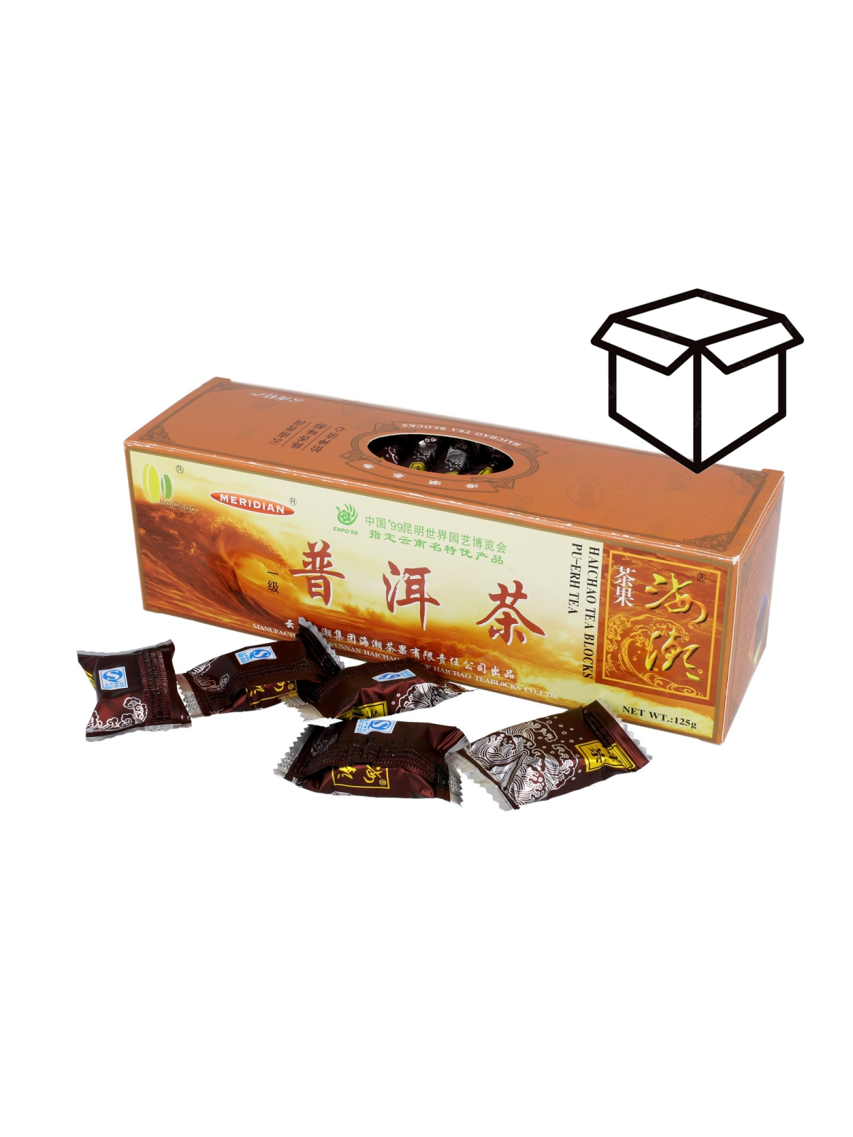 herbata czerwona Pu-erh w kostkach Meridian 125 g opakowanie zbiorcze