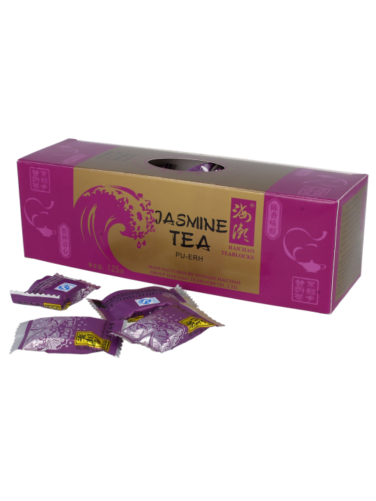 herbata pu-erh jaśminowa prasowana w kostkach Haichao Meridian 125g