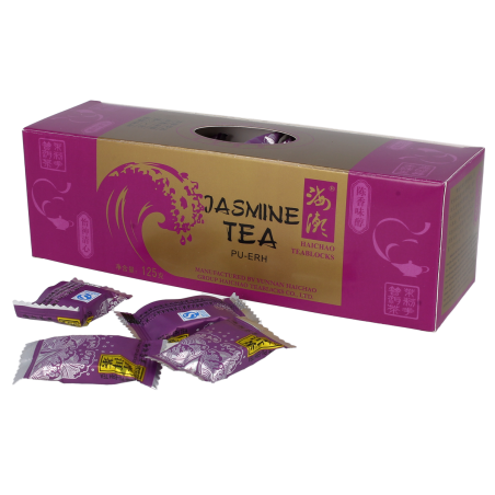 herbata pu-erh jaśminowa prasowana w kostkach Haichao Meridian 125g