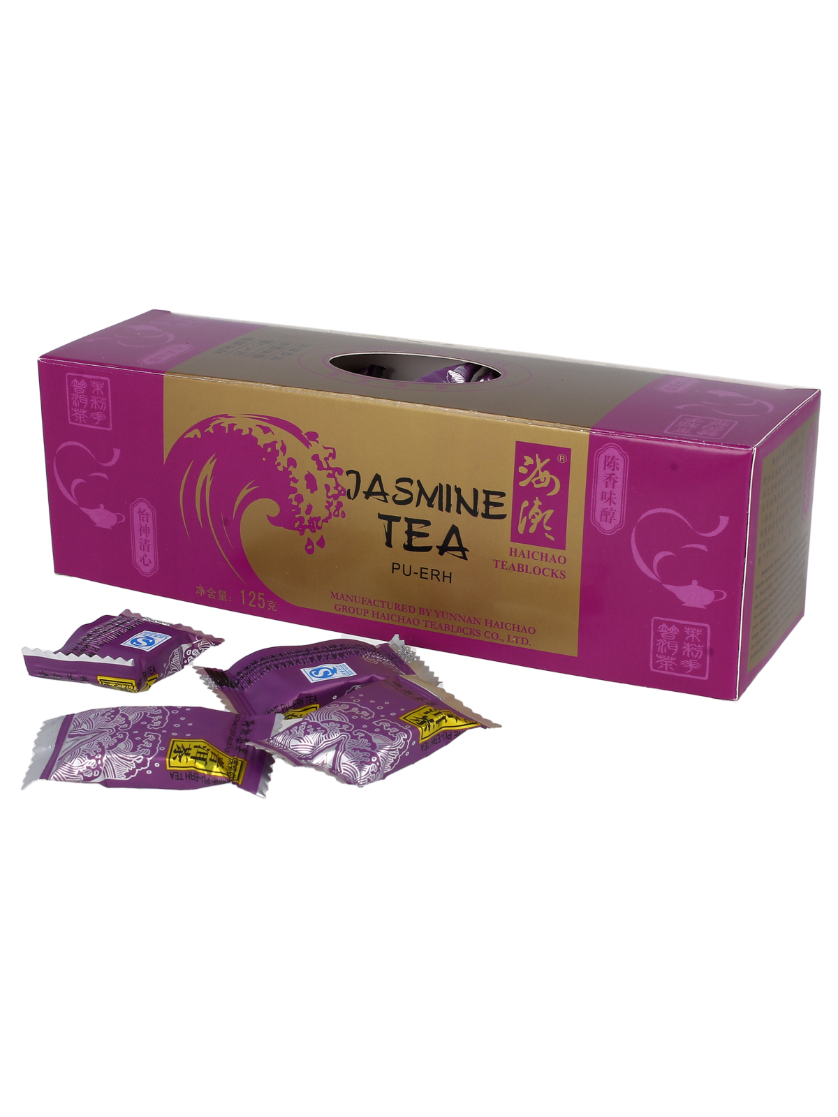 herbata pu-erh jaśminowa prasowana w kostkach Haichao Meridian 125g