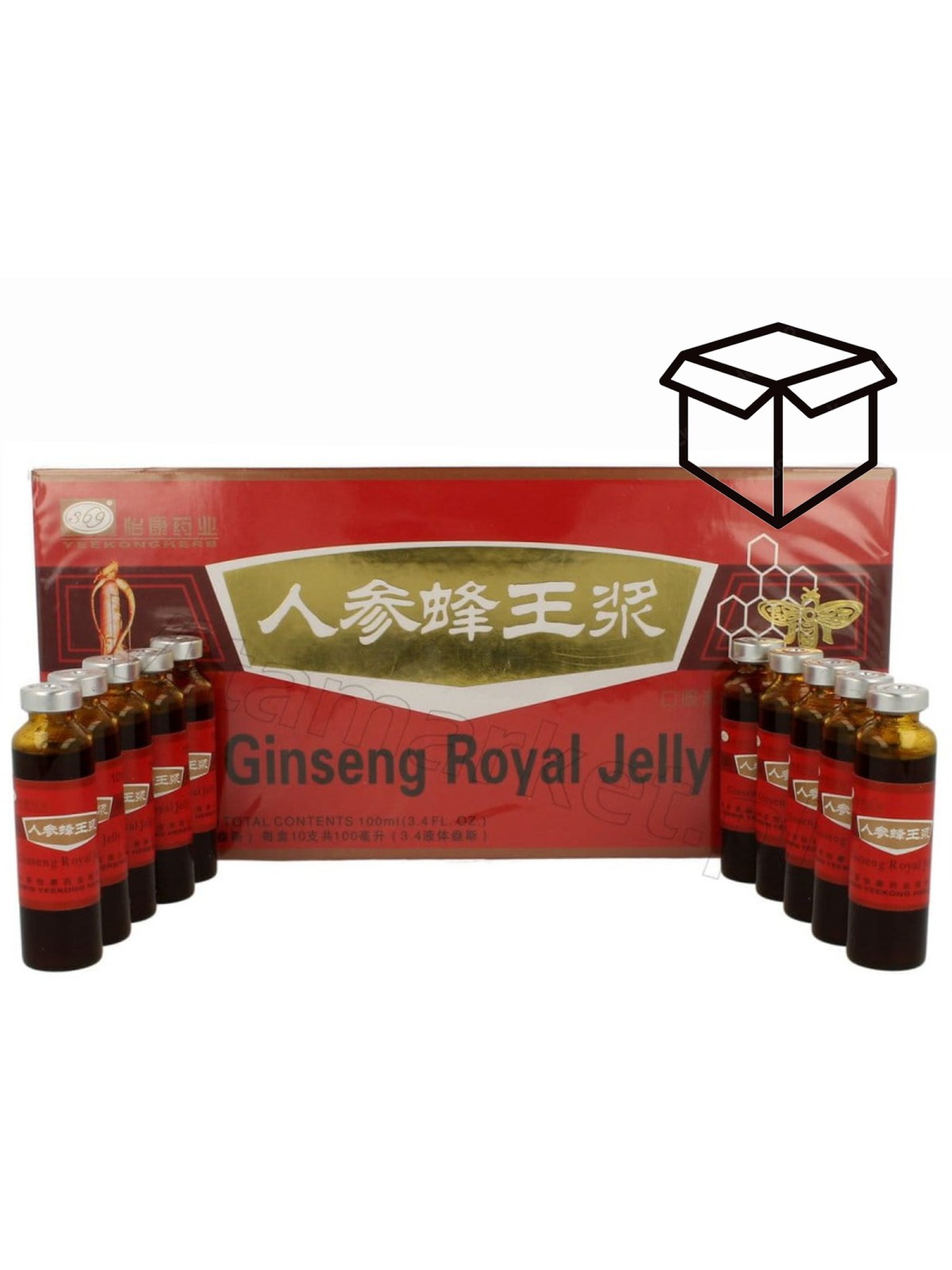 Żeń szeń z mleczkiem pszczelim Ginseng Royal Jelly ampułki Meridian opakowanie zbiorcze